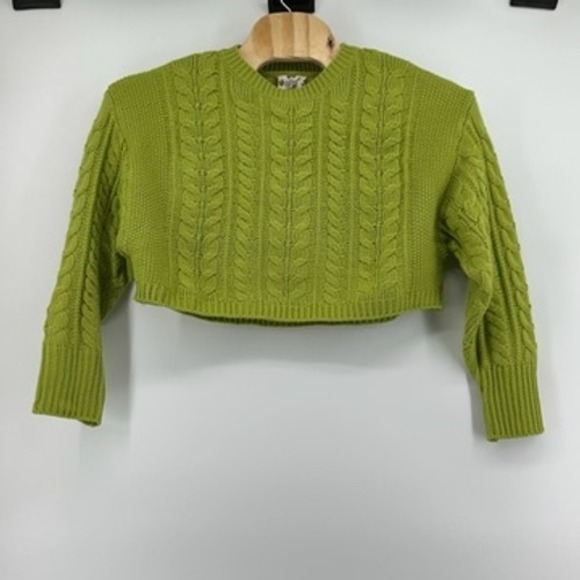 Hippie Rose‎ Green Cable Knit Crop Top Sweater Small Knitwear Pullover - Picture 2 of 8